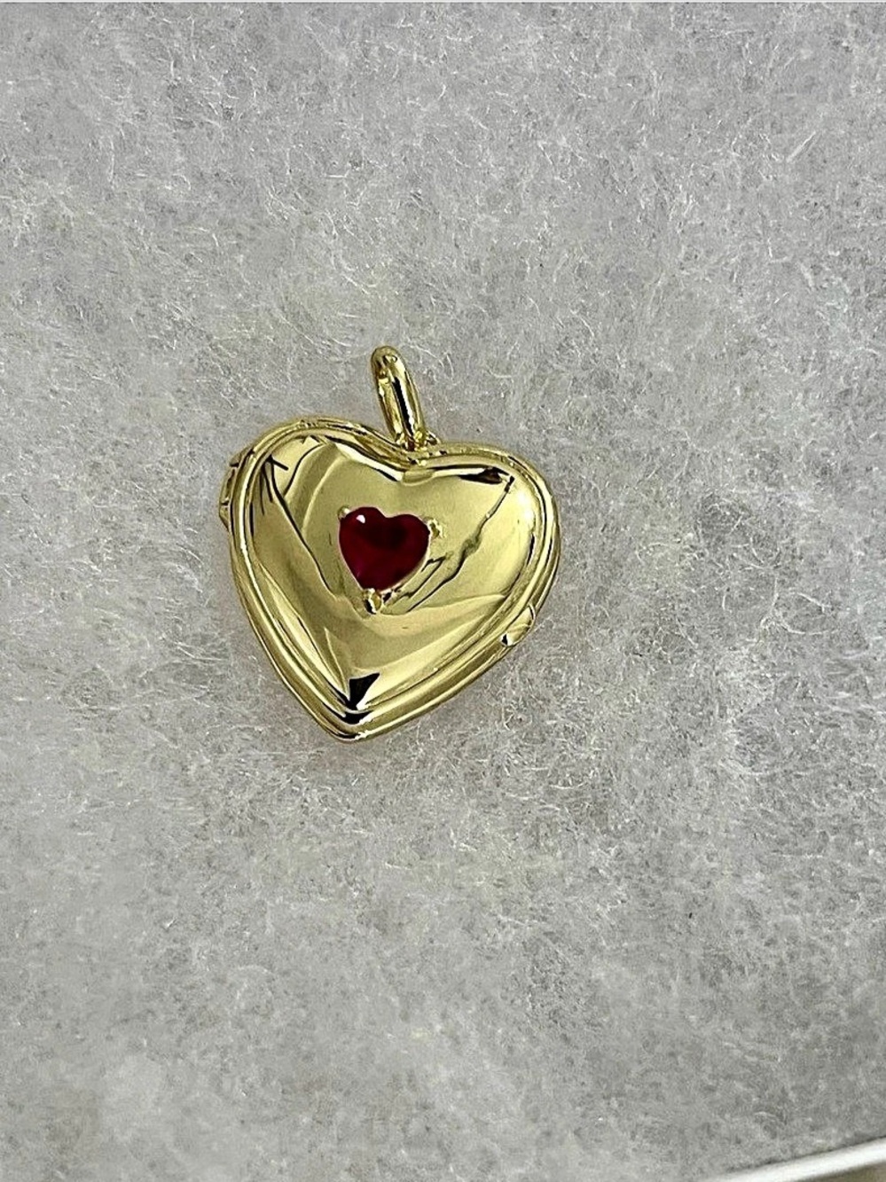 Gold- Toned Heart Locket Pendant with Ruby-Pink CZ heart center stone